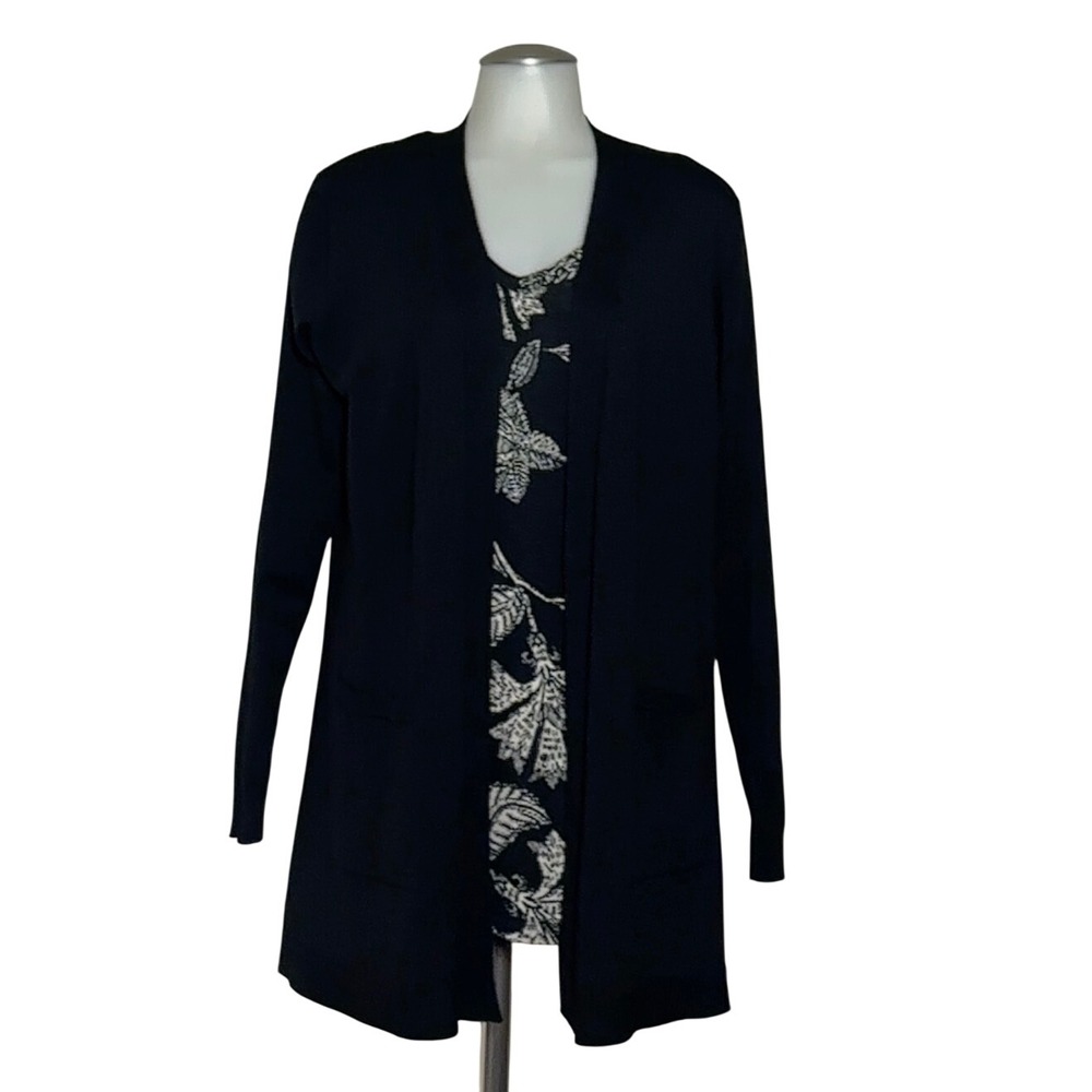 Time & Tru Cardigan Sweater Womens S Black Excellent Open Front Ribbed Longline